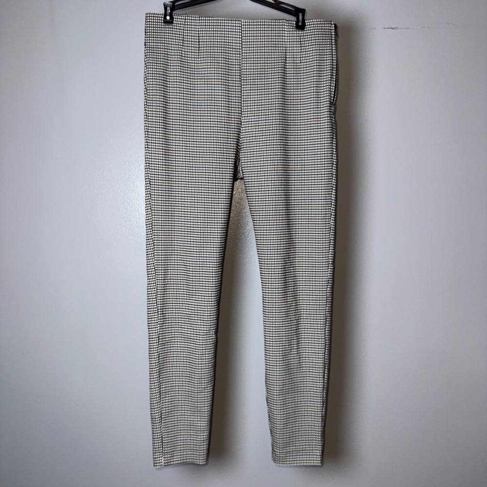Zara Women XL Brown Black Gingham Plaid High Waist Side Zip Skinny Pants Ankle